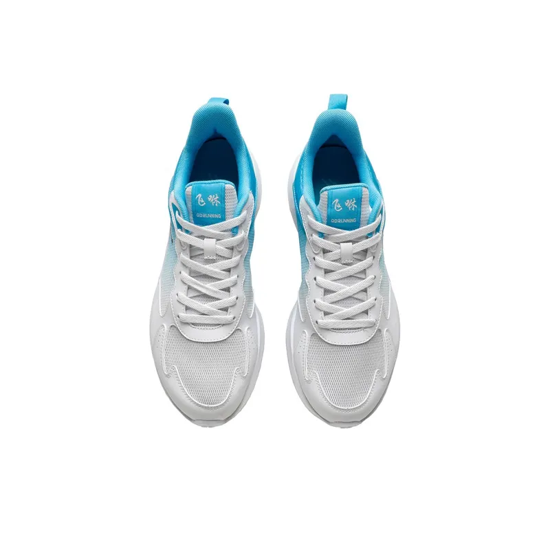 QIAODAN Anti Slip Wear Resistant Low Top Running Shoes Men's White Blue-3