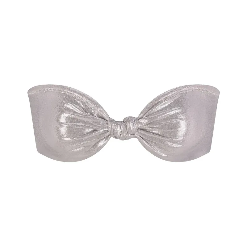 SKIMS LIQUID SHINE SWIM KNOTTED BANDEAU BIKINI TOP Bikini Women's SMOKE/Smoke Gray-0