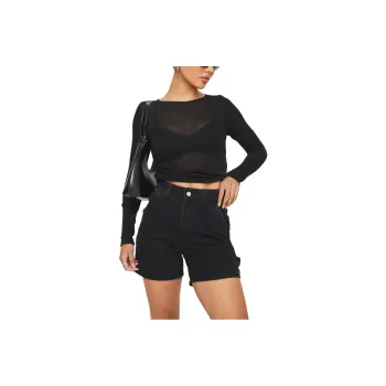 PRINCESS POLLY LOU CARPENTER DENIM SHORTS Denim Shorts Women's BLACK/Black
