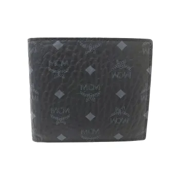 MCM Artificial Leather Bifold Wallet Unisex Black