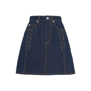 Alexander McQueen Lace Detailed Denim Mini Skirt