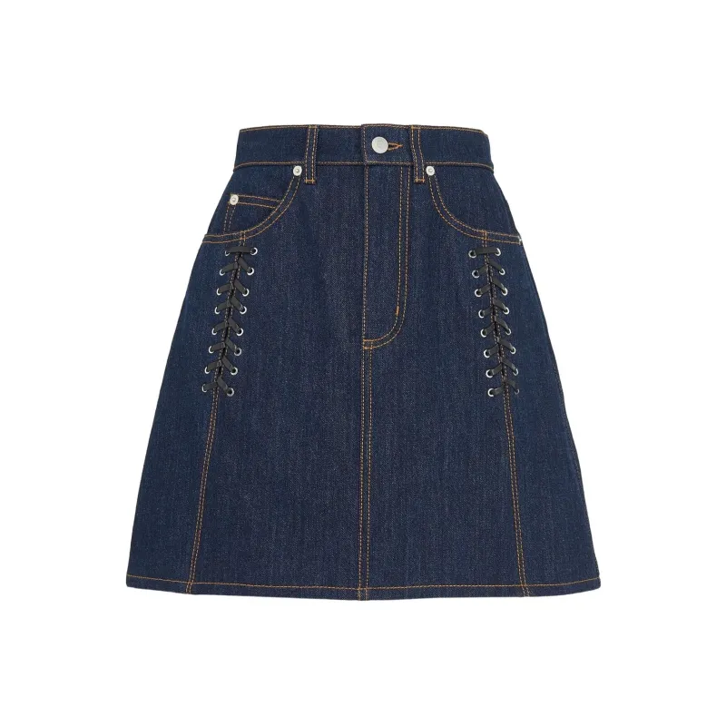 Alexander McQueen Lace Detailed Denim Mini Skirt-0