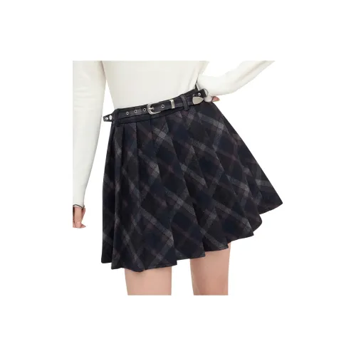 ELF SACK [with Belt]Plaid Woolen Skirt Women's