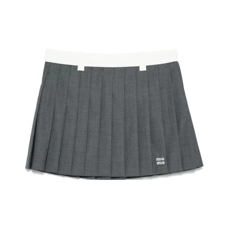 MIU MIU Pleated Mini Skirt Grey-0