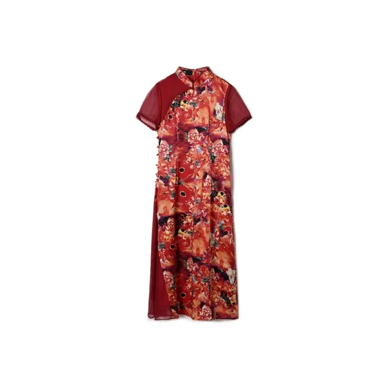 Mapping Cheongsams Women's Red-0