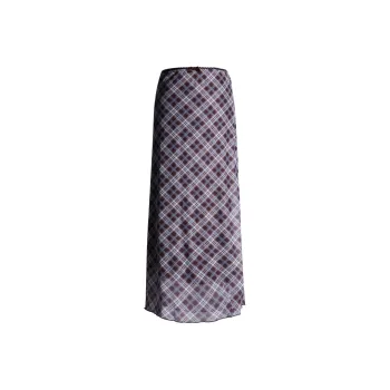 FHMY Casual Long Skirts Women's Blue And Green Plaid