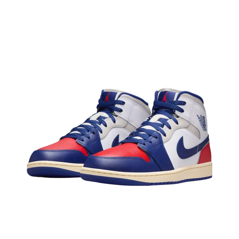 Jordan Air Jordan 1 Anti Slip Wear Resistant Mid Top Vintage Basketball Shoes Unisex Blue White-2