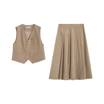 ZIHAN Two Piece Skirt Sets Women's Coffee