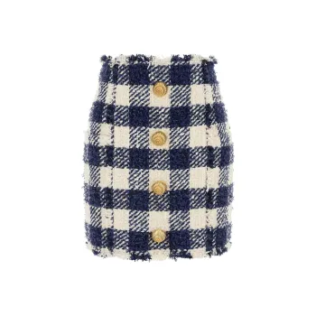 BALMAIN Button Embellished Tweed Short Skirt