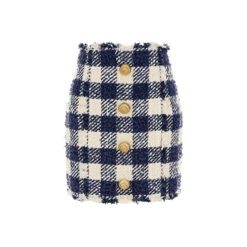 BALMAIN Button Embellished Tweed Short Skirt-0