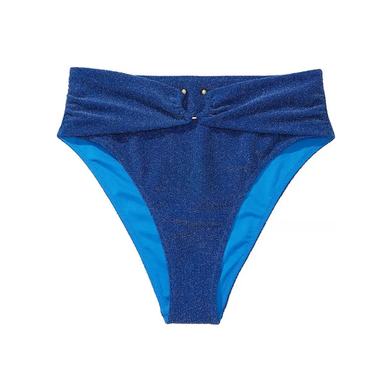 Victoria's Secret Shimmer High-Waist Cheeky Bikini Bottom/Blue Swimming Shorts Women's Blue-0
