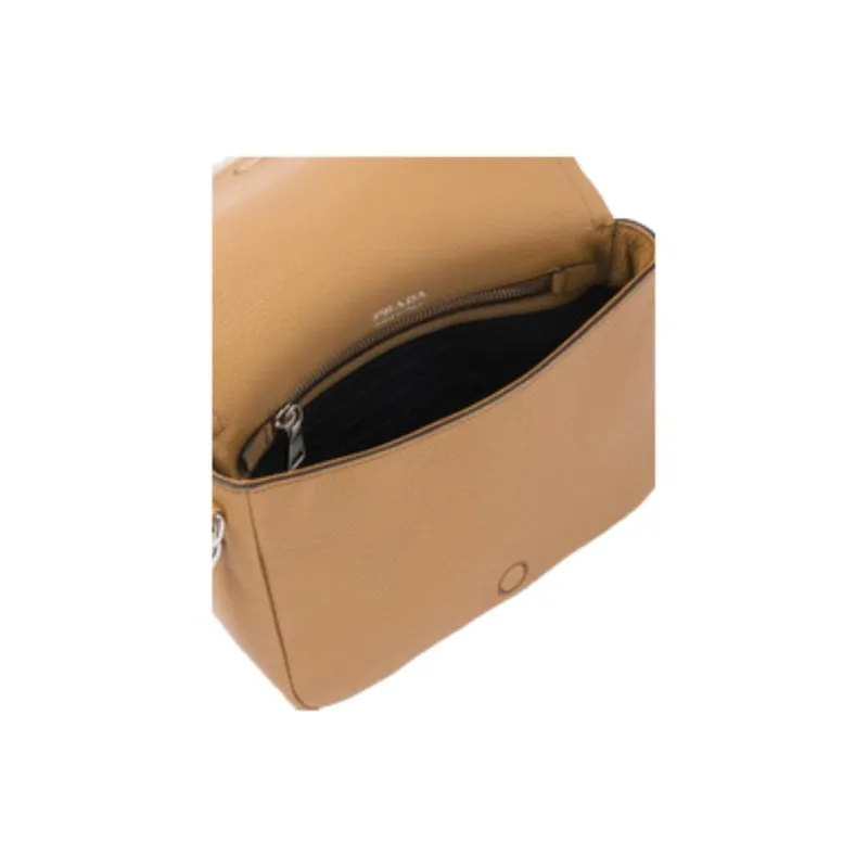 PRADA Leather Shoulder Bag Small Size Women's Brown-4