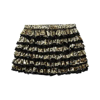 Ouyang Casual Short Skirts Women's Leopard Print