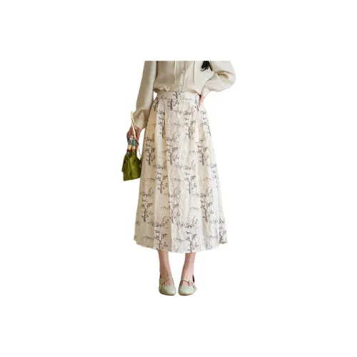 MISHOW Casual Long Skirt Women's Ink Wash Multicolor