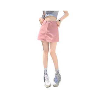 Wen Shan Denim Short Skirts Women's Dirty Pink