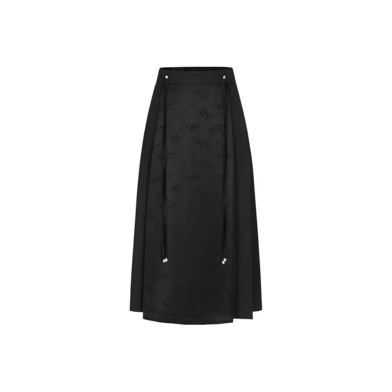 JZ. ANNAKRO Casual Long Skirt Women's Plain Black-0