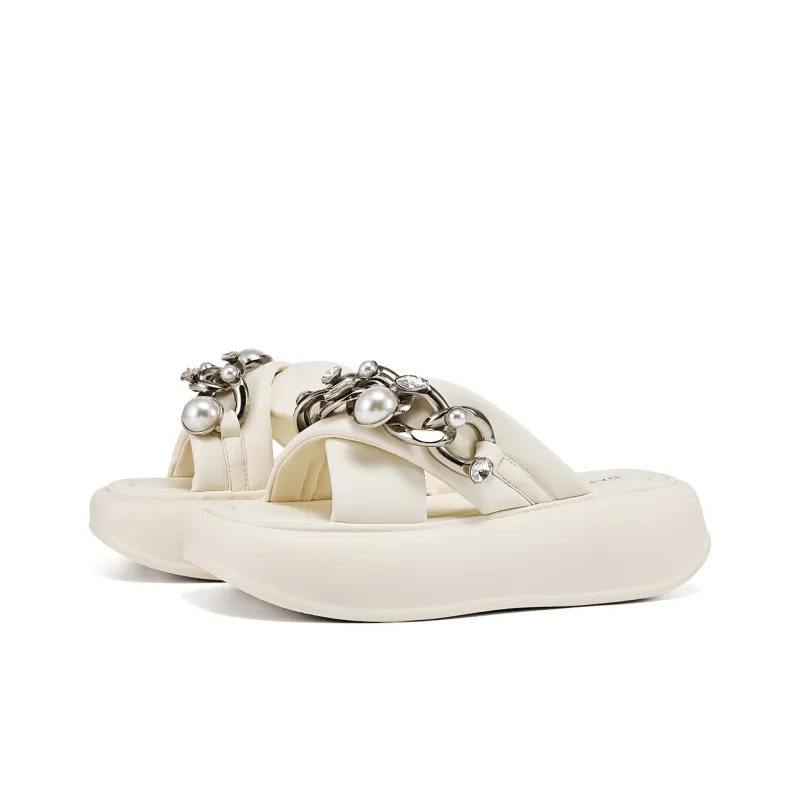 DAPHNE Leather Patchwork Quiet Slide Slippers Women's-5