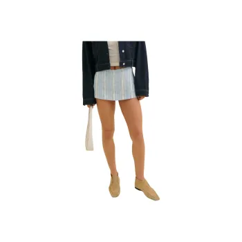 REFORMATION Mia Low Waist Linen Skort Casual Short Skirts Women's Blue White Stripes
