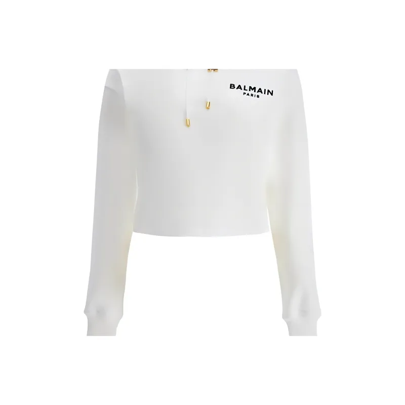 BALMAIN Flocked Logo Cropped Hoodie-3