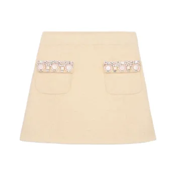 CELINE Embroidered Mini Skirt In Bouclette Natté