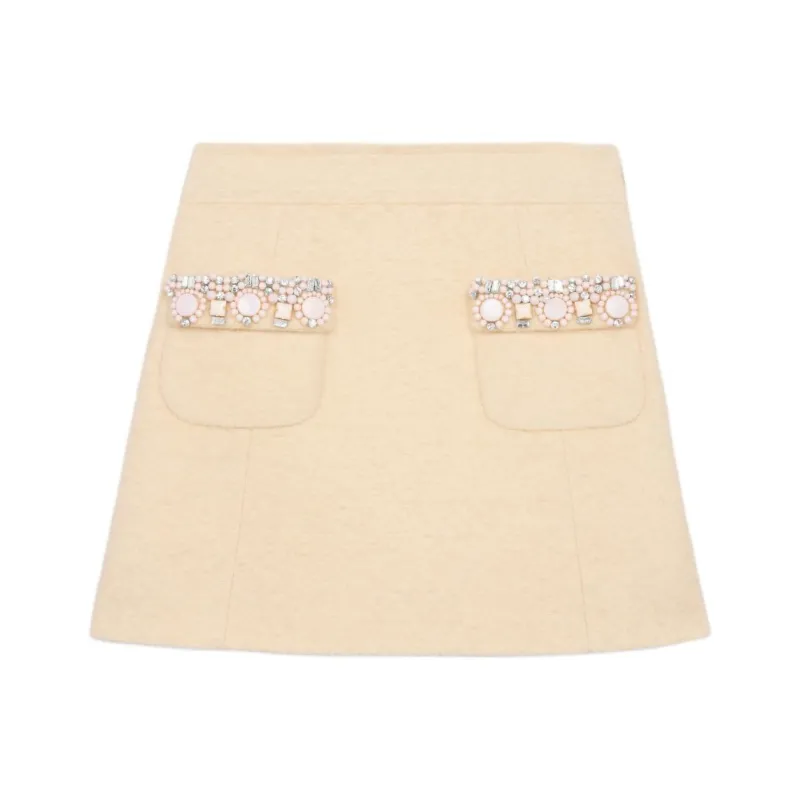CELINE Embroidered Mini Skirt In Bouclette Natté-0