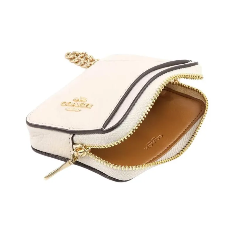 COACH Card Case Leather Coin Purse Card Holder, Wallet Women's Chalk White-3