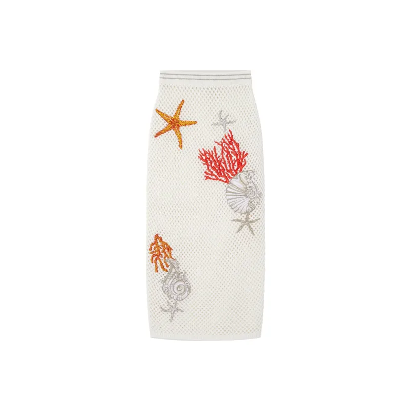 VERSACE Embroidered Crochet-Knitted Pencil Midi Skirt-0