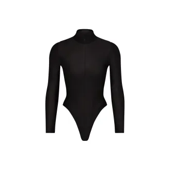 SKIMS SHINE SWIM ZIP FRONT LONG SLEEVE ONE PIECE One-piece Swimsuit Women's ONYX/Onyx