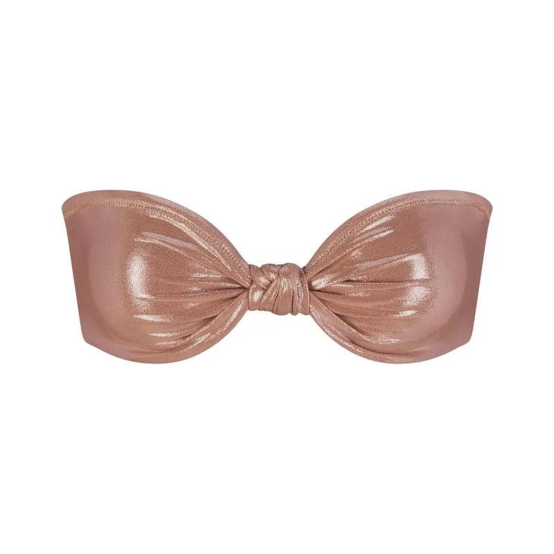 SKIMS LIQUID SHINE SWIM KNOTTED BANDEAU BIKINI TOP Bikini Women's Cinnamon-0