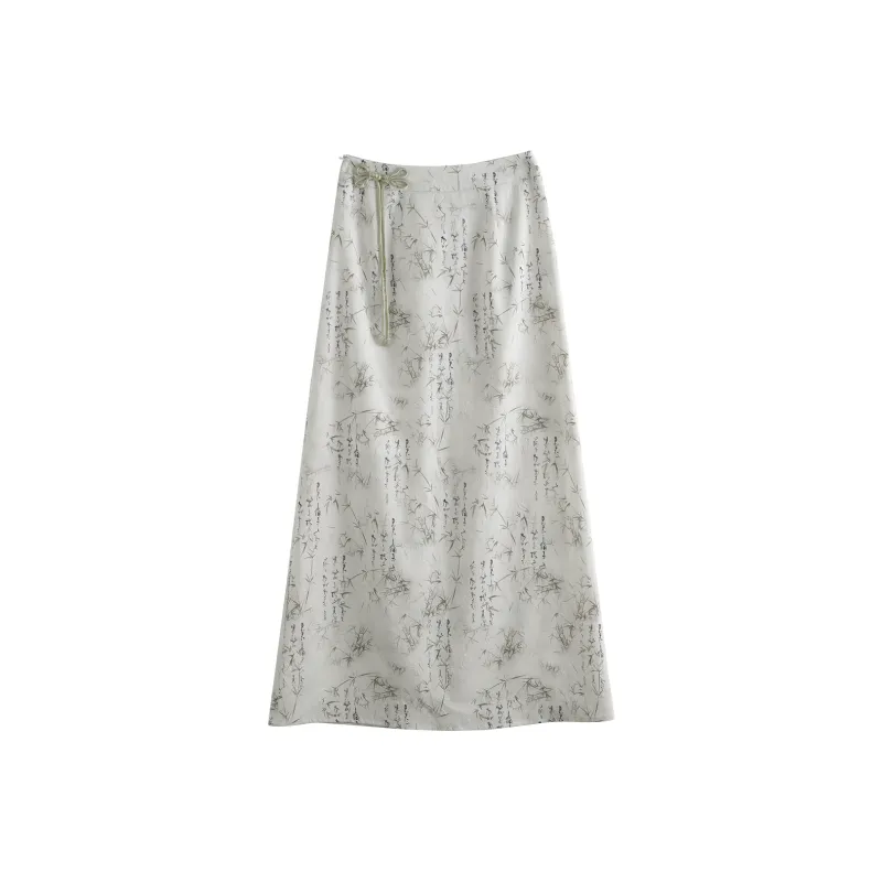 Olrain Casual Long Skirt Women's Light Green-0