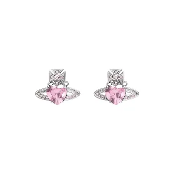 Vivienne Westwood Cubic Zirconia Crystal Brass Platinum Plated Stud Earrings Women's Pink Diamond/Silver