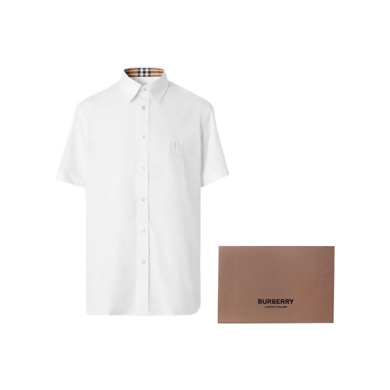 Burberry FW22 Men Logo Embroidery Single-Breasted Short Sleeve Shirt White-5