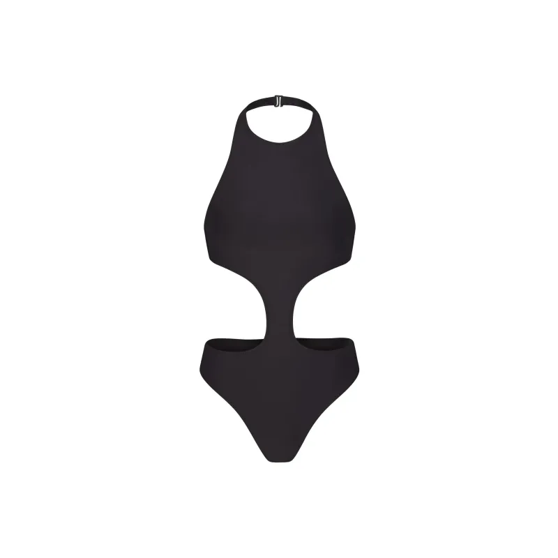 SKIMS SIGNATURE SWIM HALTER MONOKINI One-piece Swimsuit Women's ONYX/Onyx-0