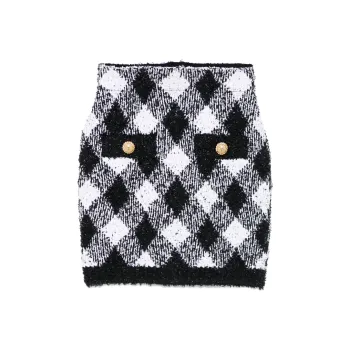 BALMAIN Gingham Tweed Mini Skirt