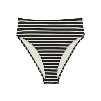Victoria's Secret PINK HIGH-WAIST CHEEKY BIKINI BOTTOM/Black Creamer Stripe Swimming Shorts Women's Stripes