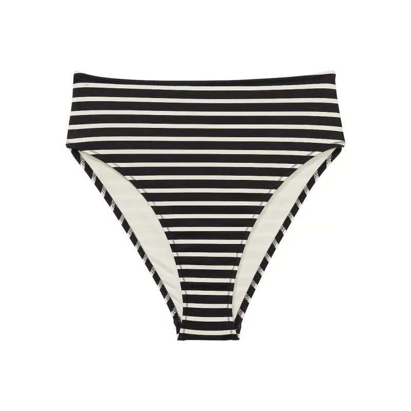 Victoria's Secret PINK HIGH-WAIST CHEEKY BIKINI BOTTOM/Black Creamer Stripe Swimming Shorts Women's Stripes-0