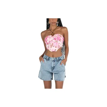 PRINCESS POLLY LOU CARPENTER DENIM SHORTS Denim Shorts Women's Light Wash