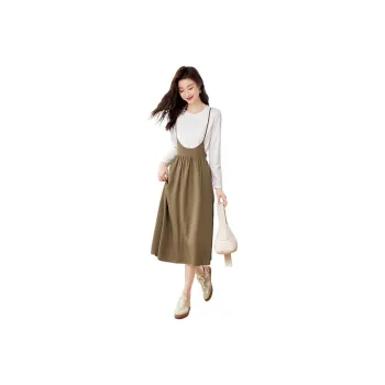 Mo Han Yi Mei Skirt Set Women's White Interior Khaki Exterior