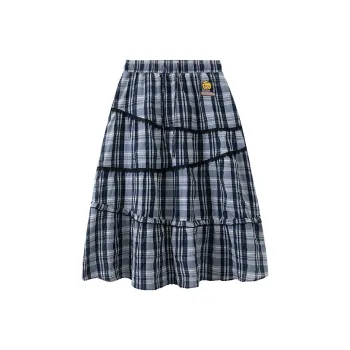 B.Duck Casual Short Skirts Women's Black Gray Plaid