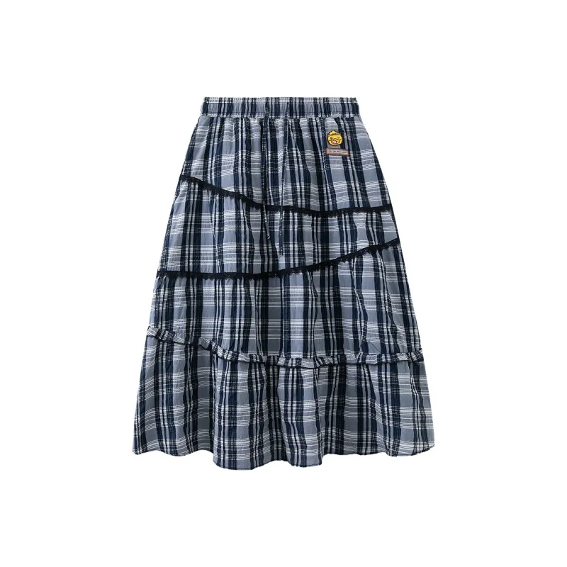 B.Duck Casual Short Skirts Women's Black Gray Plaid-0
