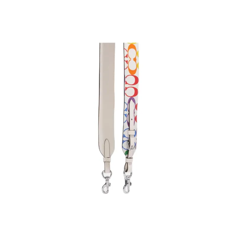 COACH Canvas With Cow Leather Bag Accessory Bag Strap Unisex Rainbow & White-3