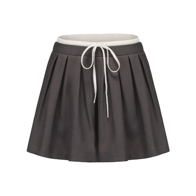 CHIWAWAMEME Casual Short Skirts Women's Gray & White A Line Skirt-0
