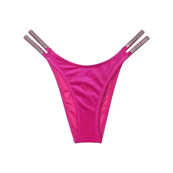 Victoria's Secret Double Shine Strap Brazilian Bikini Bottom/Berry Blush Swimming Shorts Women's Berry Red