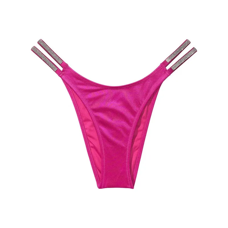Victoria's Secret Double Shine Strap Brazilian Bikini Bottom/Berry Blush Swimming Shorts Women's Berry Red-0