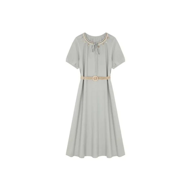 Mo Han Yi Mei Short Sleeved Dress Women's Light Blue-0