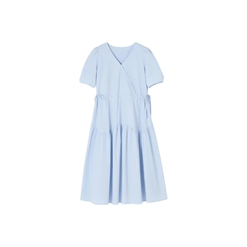 XIANGYING Short Sleeved Dress Women's Blue-0