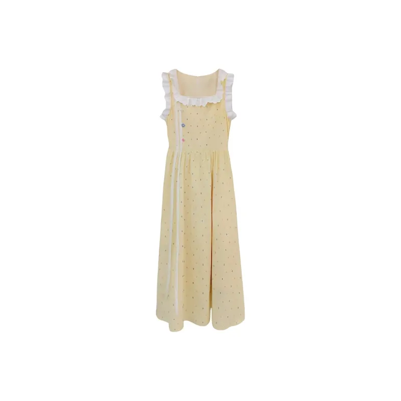 DOKZB Sleeveless Dresses Women's Yellow-0