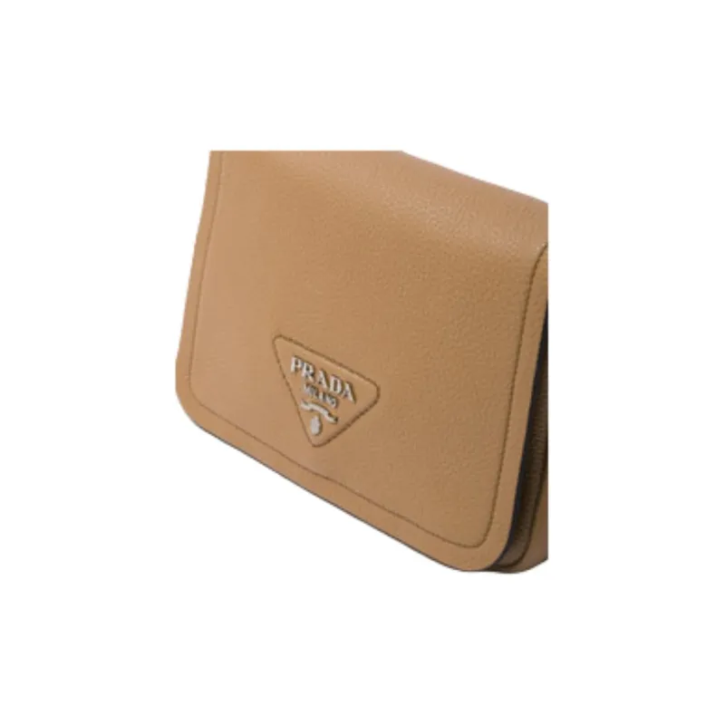 PRADA Leather Shoulder Bag Small Size Women's Brown-3