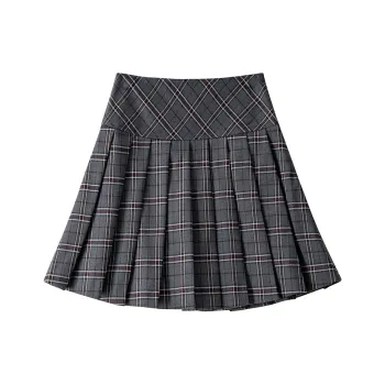 BANANA CICI Casual Short Skirts Women's Gray Plaid