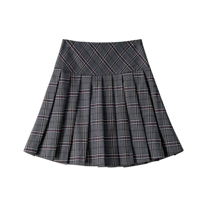 BANANA CICI Casual Short Skirts Women's Gray Plaid-0